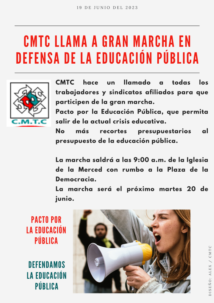 CMTC llama a Gran Marcha en Defensa de la Educación Pública