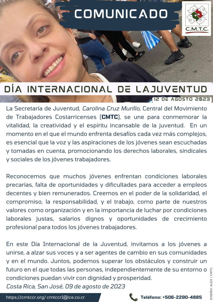 COMUNICADO DE LA CMTC 
Día Internacional de la Juventud
12 de agosto 2023